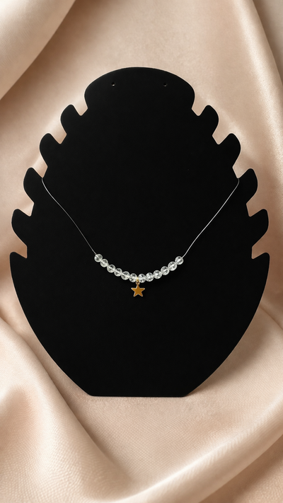Colier fin cu steluță și mărgele transparente