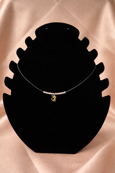 Colier fin cu pisicuță și mărgele roz